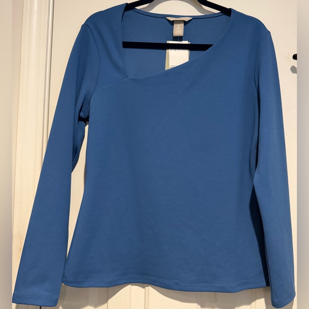 NWT H&M Long Sleeve Asymetric Neck Blouse Blue Size Large